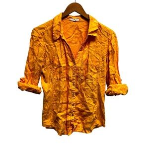 Eileen Fisher Orange Irish Linen Button Down Blouse